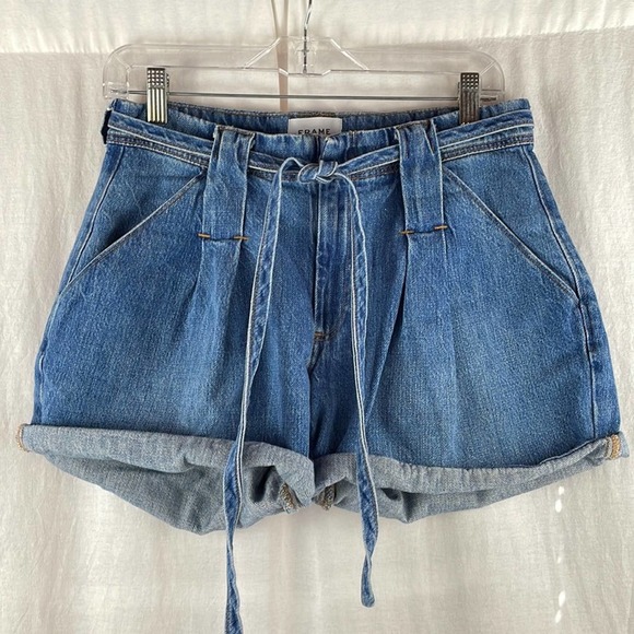Frame Denim Pants - Frame Cuffed Tie Waist Denim Shorts